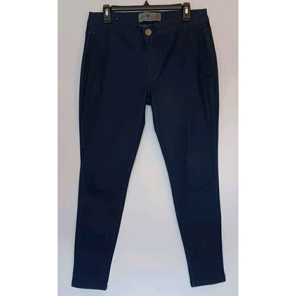 Beija Flor Size 10 Dark Blue Stretch Straight Leg Flat Front Denim Jeans
